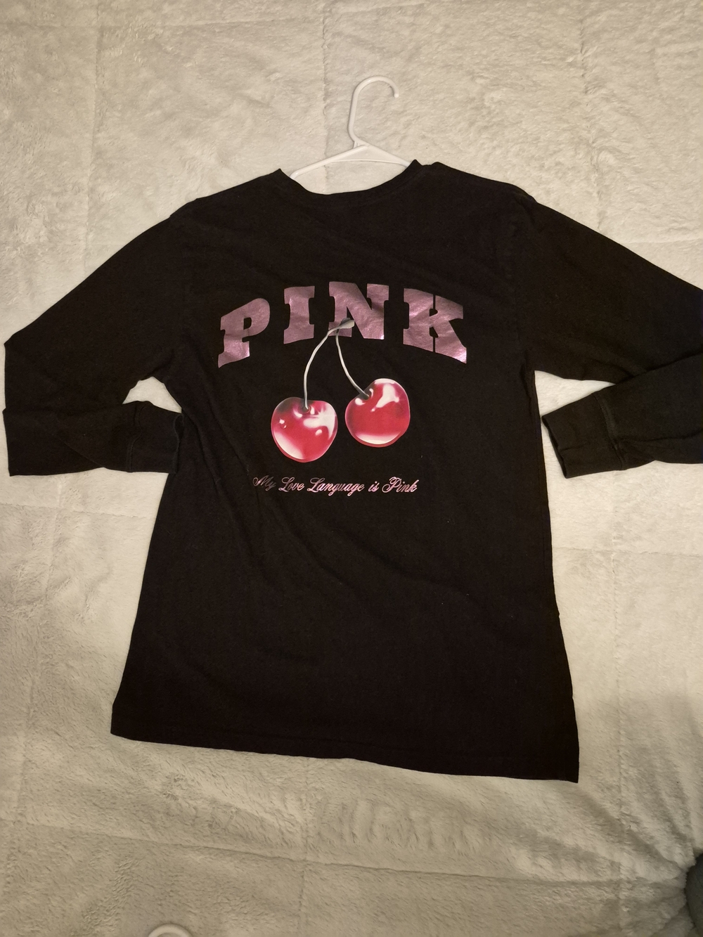 PINK Victoria's Secret Girls' Black Long-Sleeve Tee with Cherry Graphic